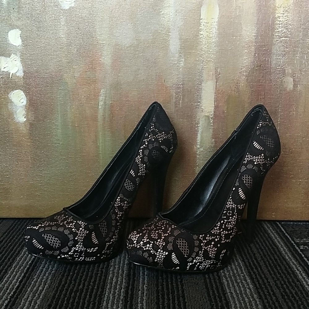 Express Heels with Satin Nude Under Black Lace